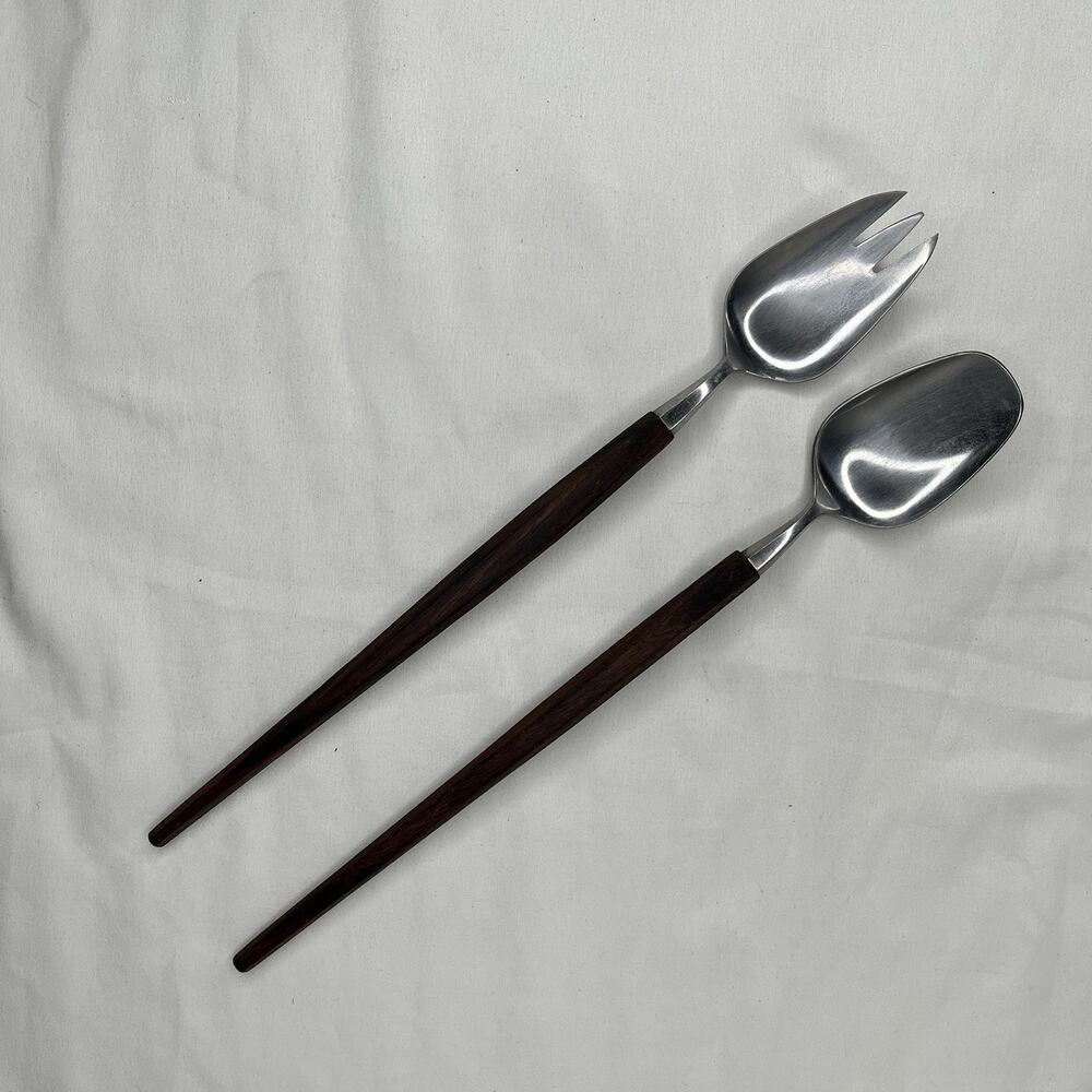 Vintage Rostfrei Salad Serving Set Fork & Spoon wooden handles & stainless steel